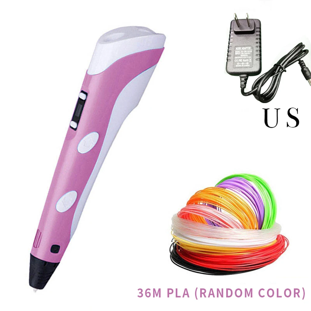 pink 36m US Креативная 3d-ручка с PLA нитями, регулируемая температура, Нетоксичная ручка для рисования, детские подарки на день рождения, обучающая игрушка - Цвет: pink 36m US
