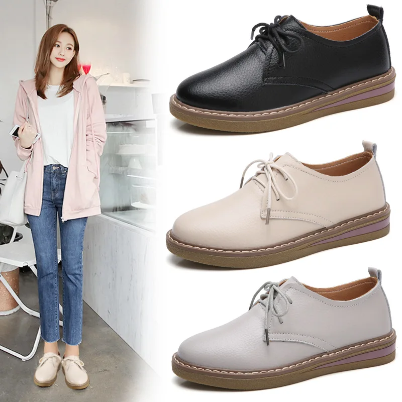 

Valstone Spring Quality Women Casual Shoes British Style Leather Female Lace-up Footwear Non-slip Flats Stylish Zapatillas Mujer