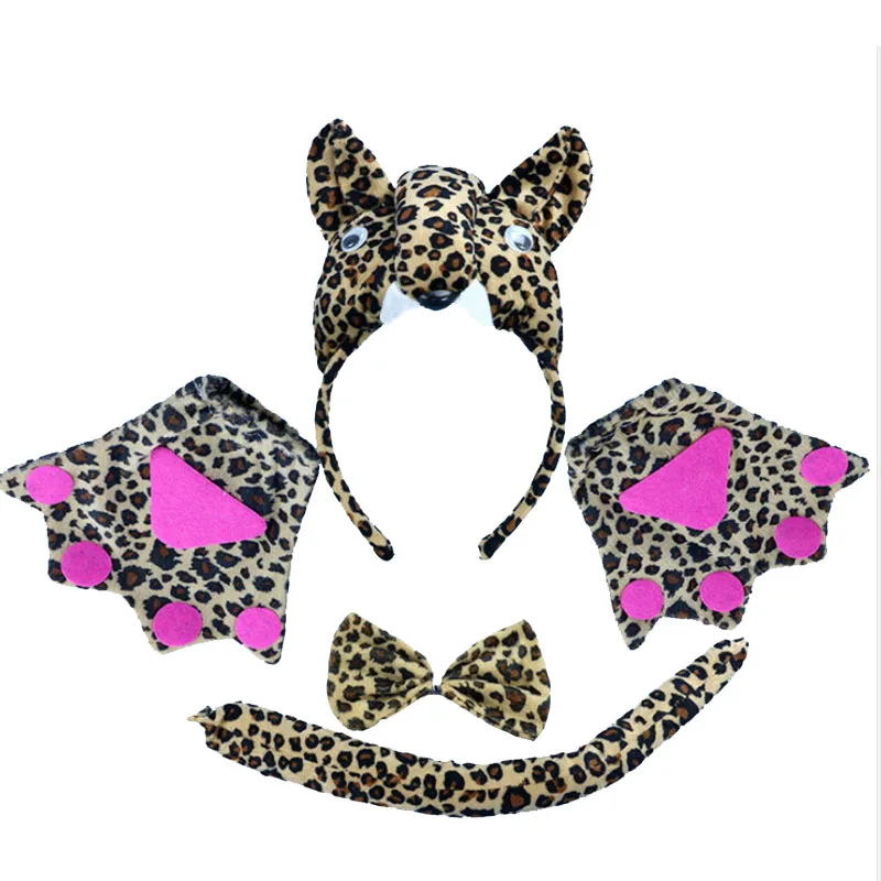 Kids Adults Animal 3D Leopard Headband Bow Tie Tail Paws Gloves Cosplay Costume Set Carnival Party Dress Decor Halloween|cosplay costume|costume