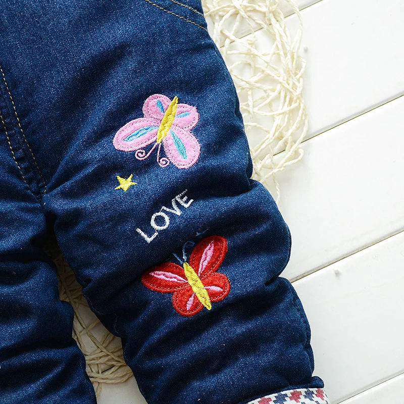 Girls Winter Trousers New Kids Fashion Cotton Thick Cartoon Pants Children Warm Bib Pants For Baby Girls Kids Denim Overalls