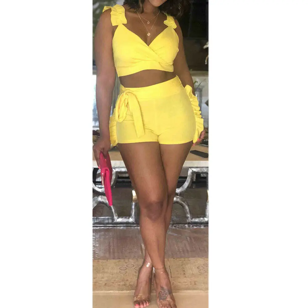 Комплект из двух предметов 2019 летний женский короткий топ шорты с высокой талией
