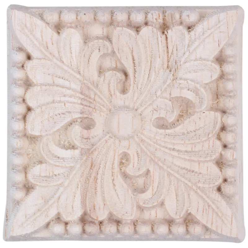 

Hot Sale Natural Wood Appliques Square Flower Carving Decals Decorative Wooden Mouldings For Cabinet Door Furniture Decor Craft