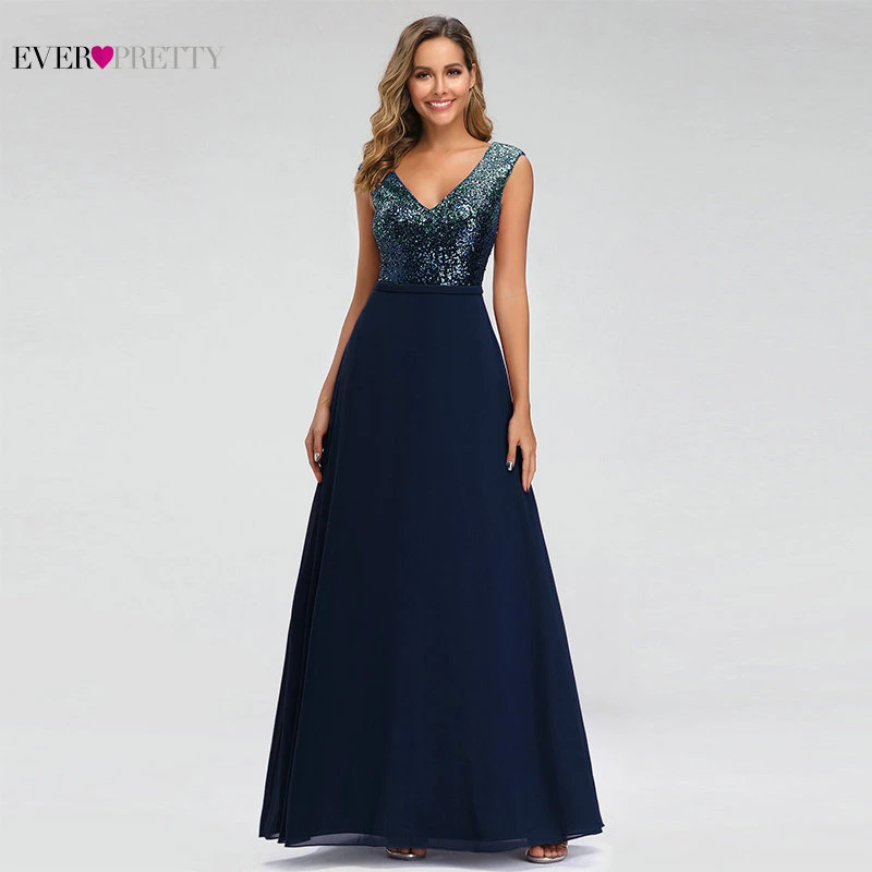 Vestido Madrinha Ever, красивые Бордовые Платья для подружки невесты, а-силуэт, v-образный вырез, сексуальные свадебные платья с блестками, Sukienka Wesele - Цвет: Navy Blue