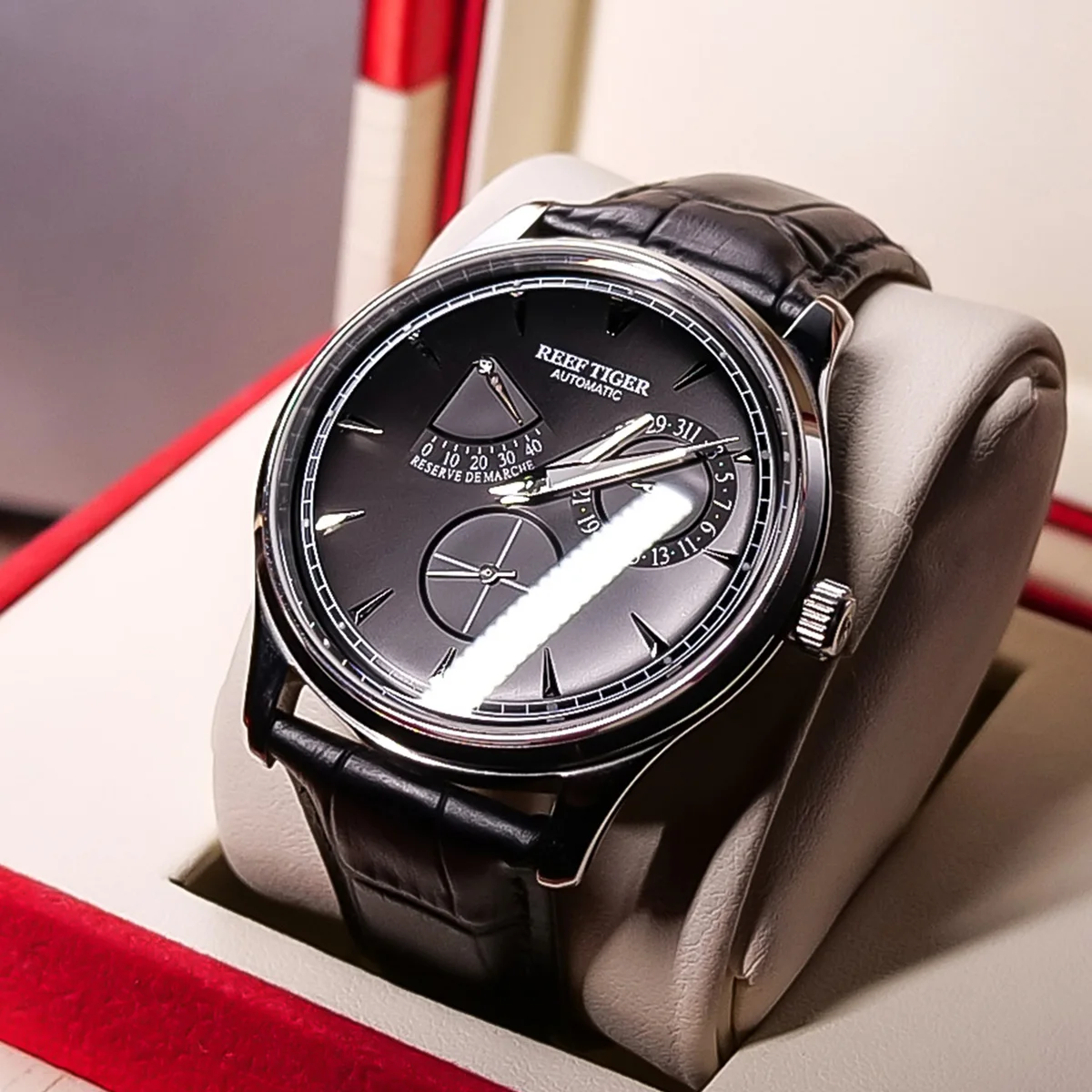 Мужские повседневные часы Reef Tiger/RT стальные автоматические с календарем и