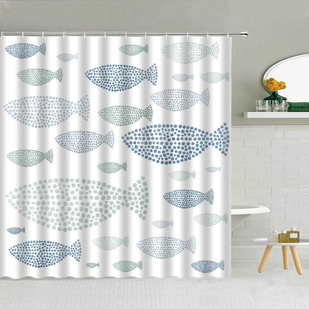 Штора для душа с изображением животных океана акулы Дельфина медузы детский