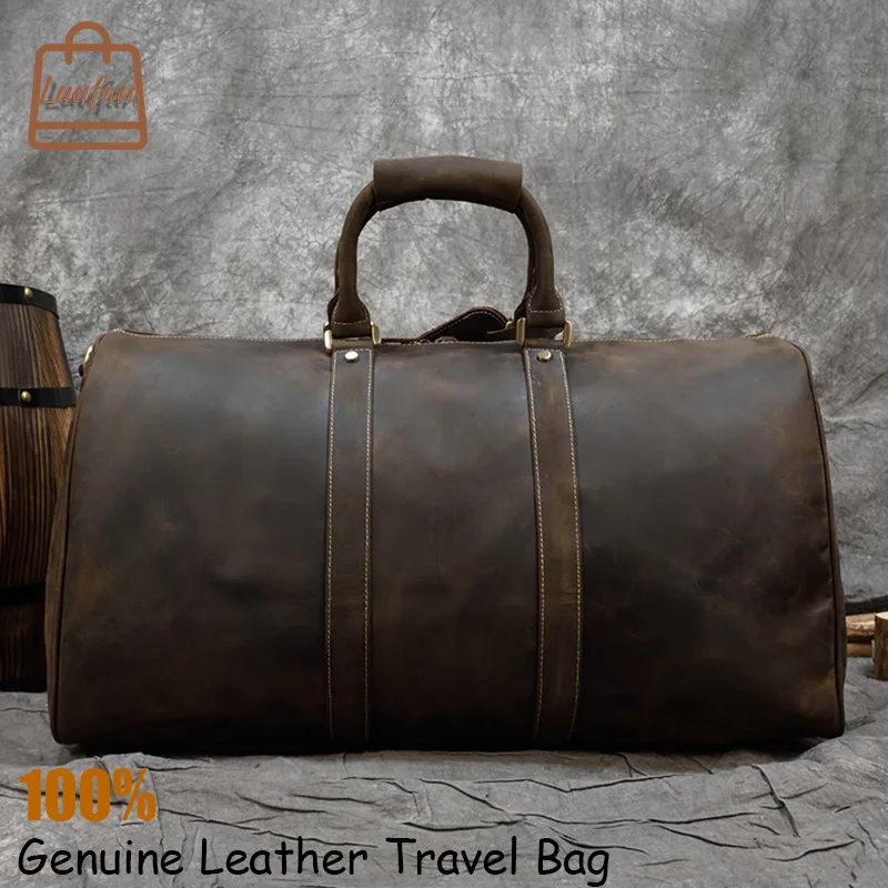 Extra large crazy horse genuine leather travel bag men big capacity Real leather shoulder weekend luggage bag handbag for man