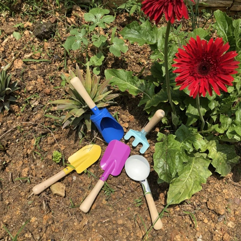 

8pcs Wood Metal Beach Toy Shovel Spoon Rake For Boys Girls Play Sand Outdoor Yard Toy