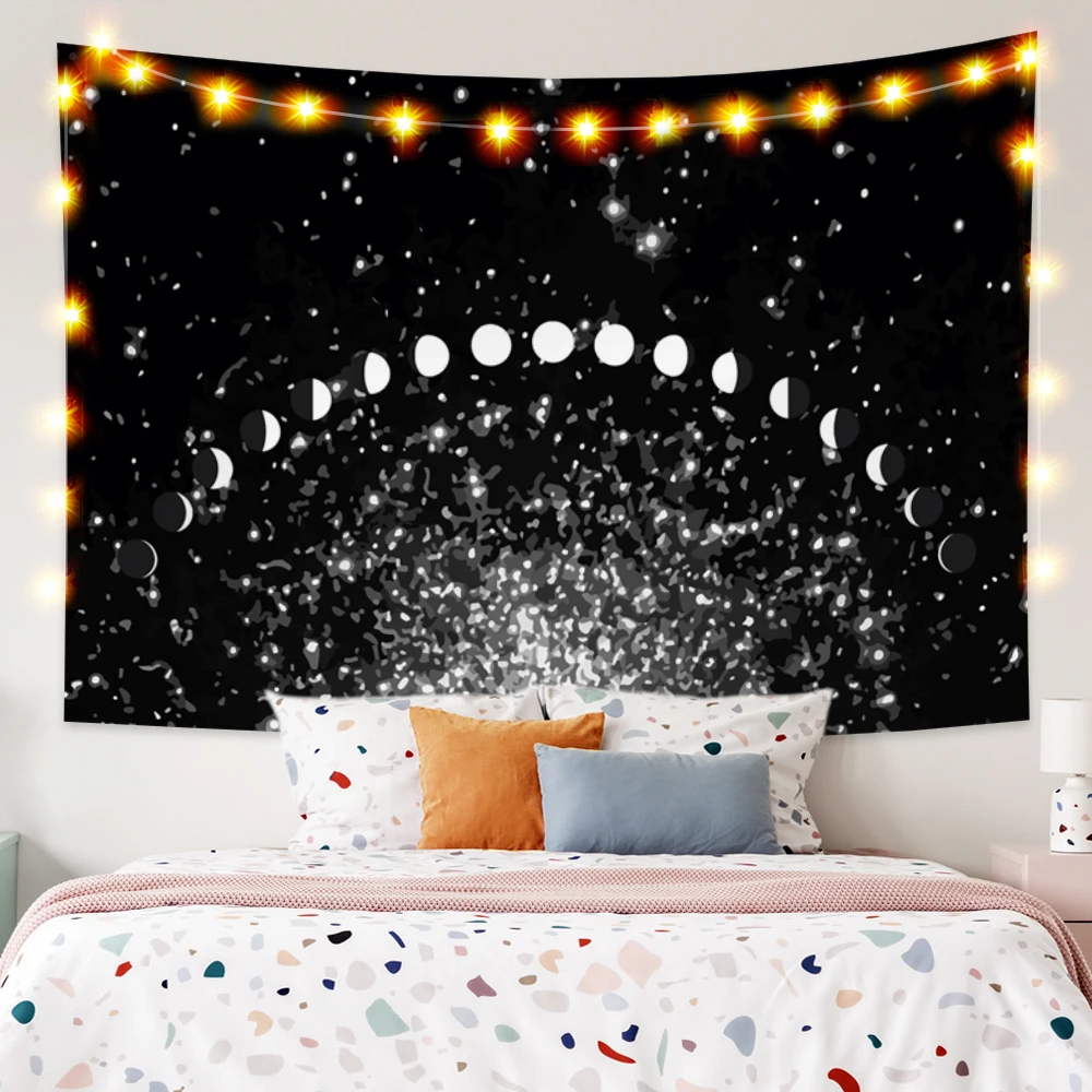 

Laeacco Fashion Starry Sky Tapestries Psychedelic Planets And Moon Wall Hanging Decor Bohe Hippie Home Artistic Fabric