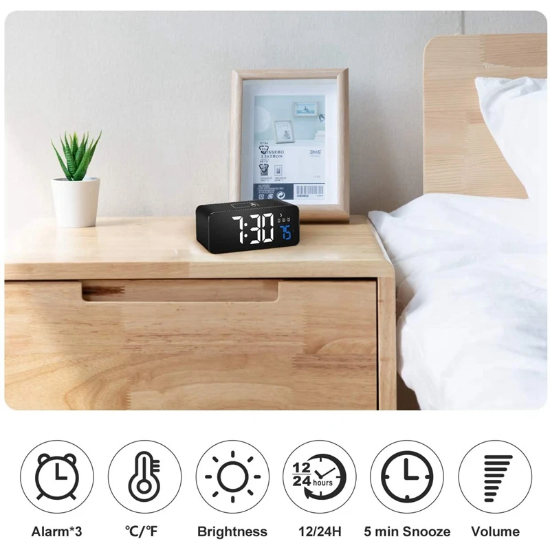 Цифровой будильник с повтором сигнала температурой 3 яркости и регулируемой