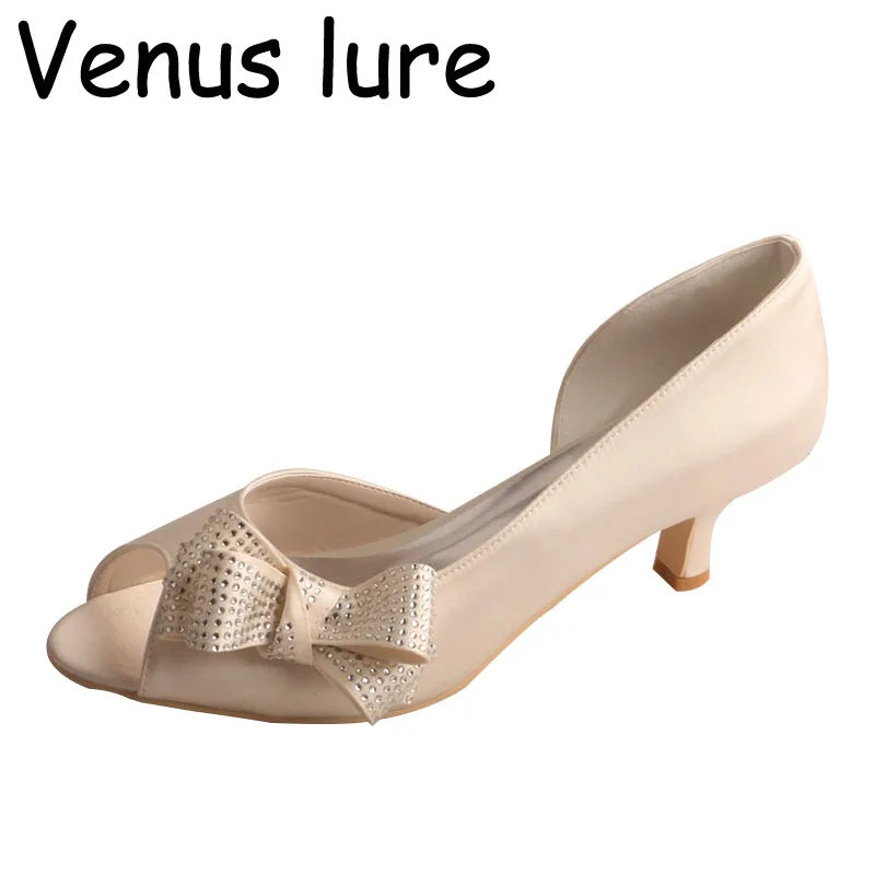 

Womens Wedding Butterfly Shoes Peep Toe Small Heel Bride Shoes Ivory