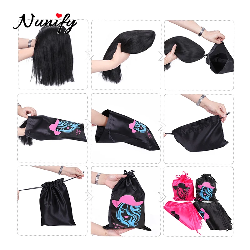 

Wig Bags Satin Packaging Pouches Carrying Storage Bags With Drawstring For Wigs, Bundles,Hair Extensions, Business Gift Bags