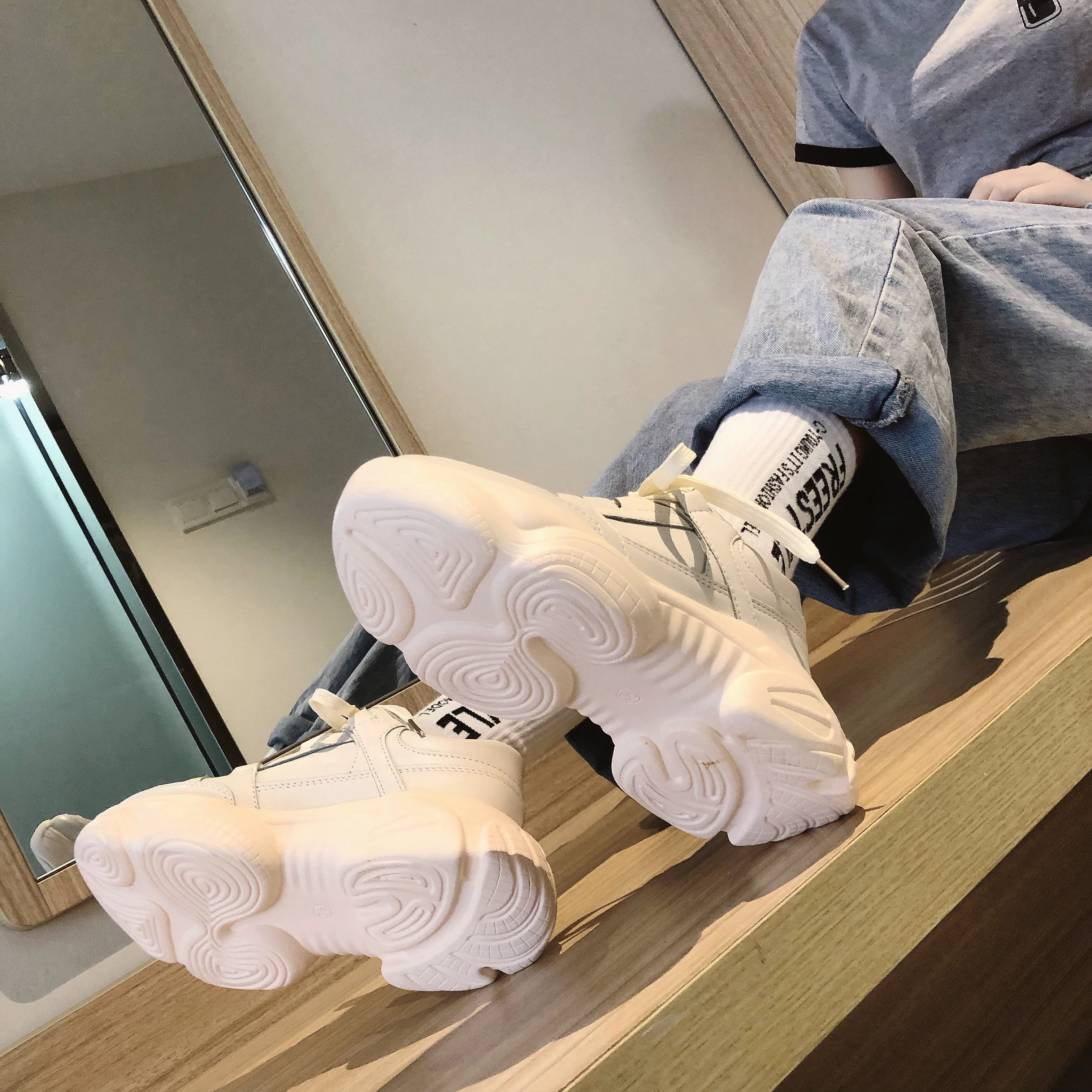 Кеды женские кожаные Вулканизированная подошва Повседневная Осенняя обувь цвет