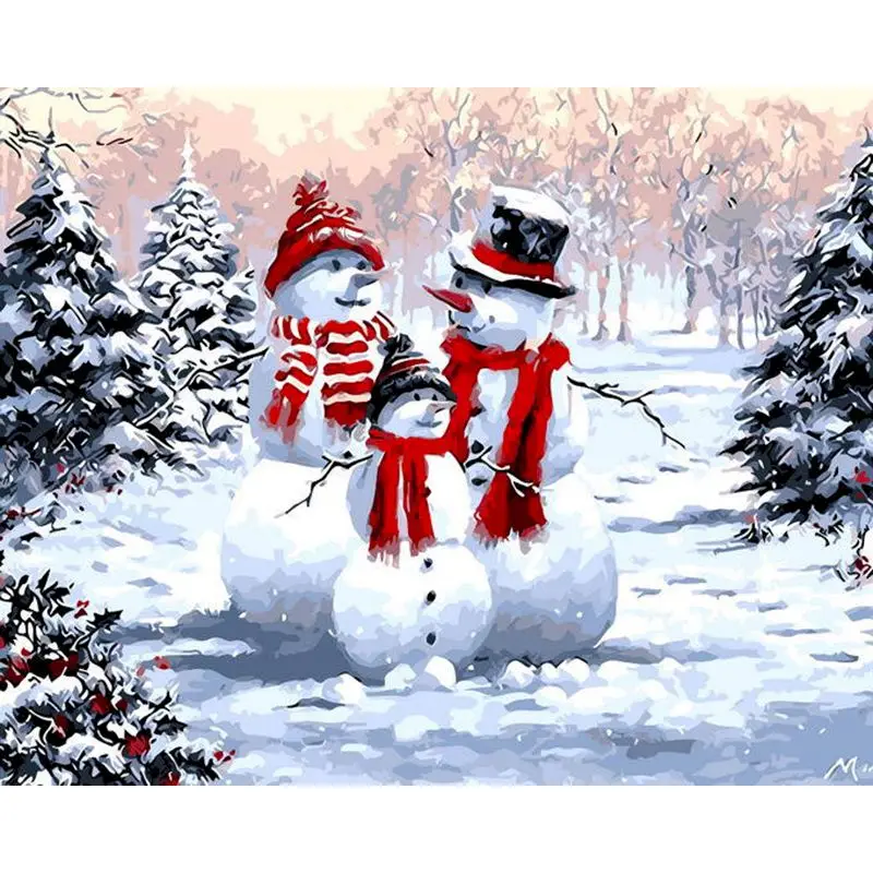 

SELILALI Snowman Family Landscape Picture By Numbers Kits For Kids Unique Gift DIY Oil Painting 40x50cm Framed Home Wall Craft