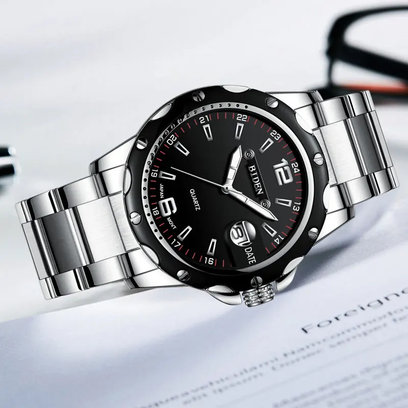 BIDEN Luxury Brand Calendar Quartz Business Men Watch Waterproof Stainless Steel Sport Wrist Man Clock relogio masculino | Наручные часы