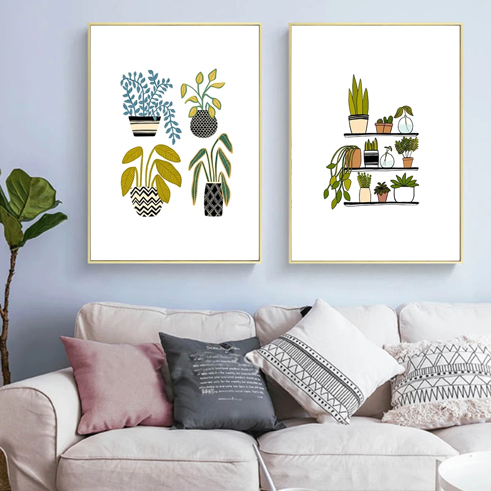 Простые полки плакат комнатных растений зеленые комнатные растения в горшке