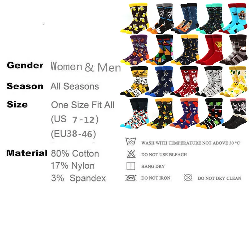 

New Mens sock Brand Diamond Ramen Astronaut Pattern Hip hop Cool Socks for Men Winter Thick Long Skate Funny Socks Colorful