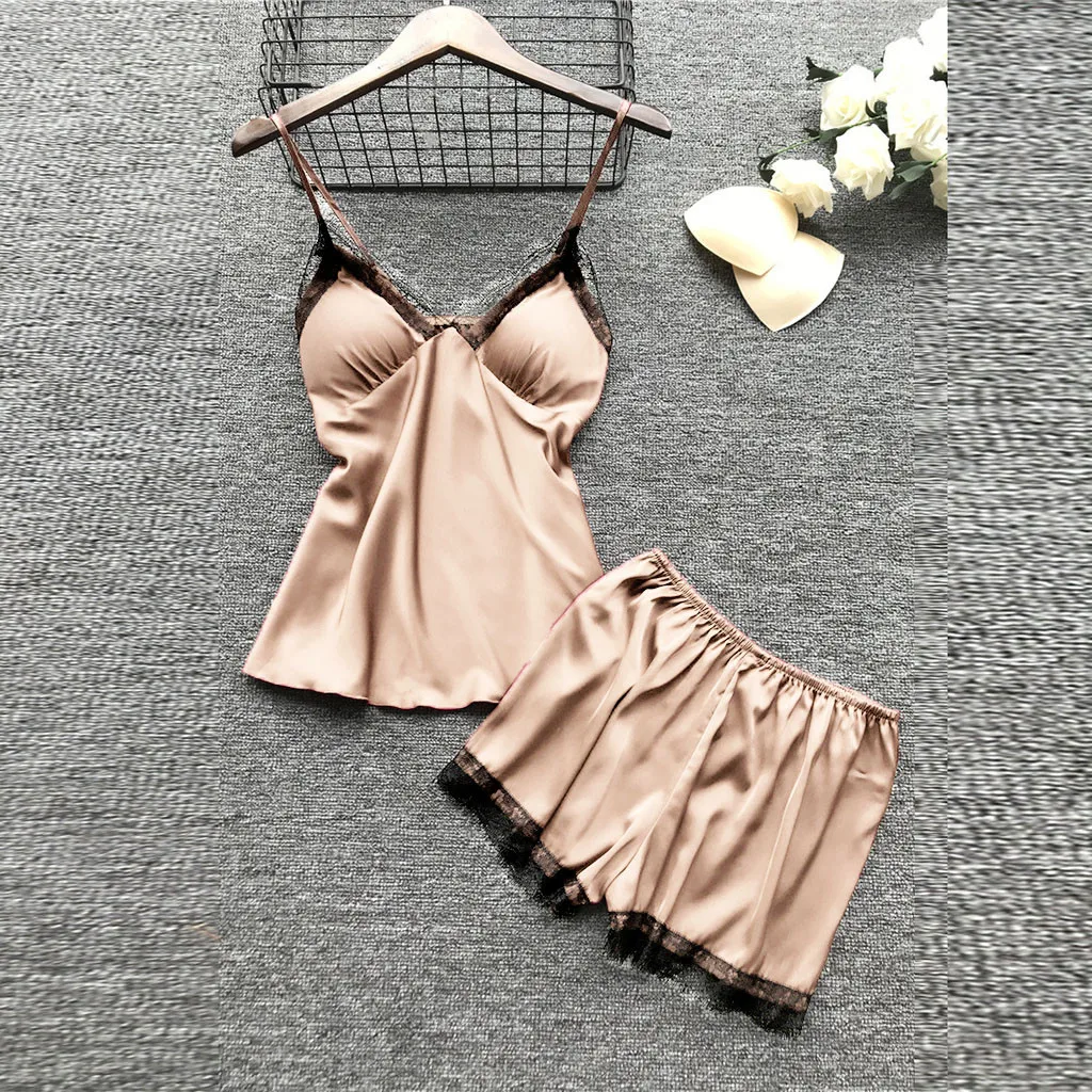 

Summer Sexy Women's Pyjamas Set Home Clothes Silk Lace Lingerie Robe Babydoll Solid Color Sleepwear Plus Size Nightdress Set