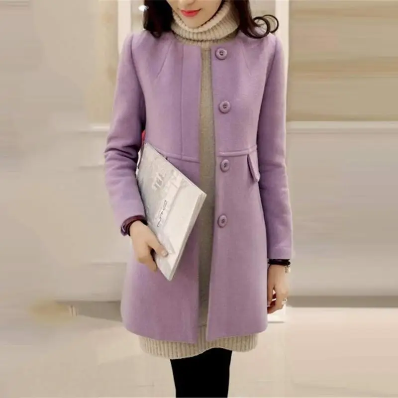 Однотонное пальто размера плюс А образное средней длины с длинным рукавом и