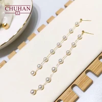 chuhan 18k gold freshwater pearl long style drop earrings au750 stud earrings all match banquet fine jewelry for woman gifts