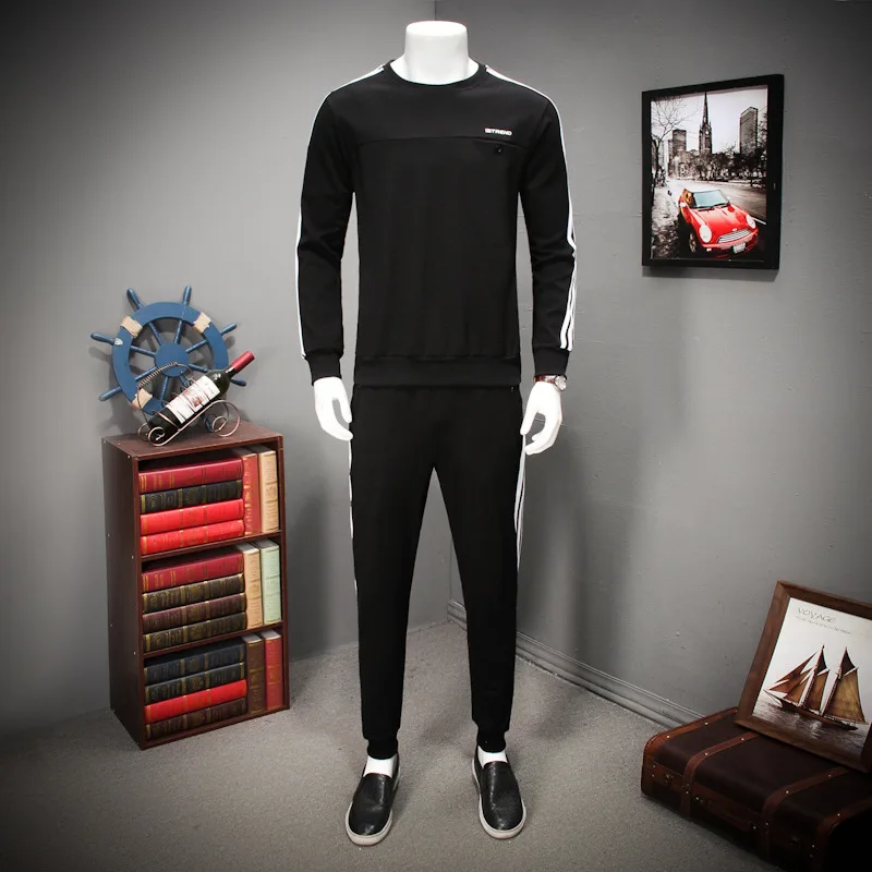 

Spring new men's fattening plus size long sleeve sports suit men's fat fashion casual round neck sweater suit