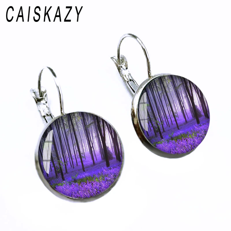Женские серьги-гвоздики с кабошонами красивые Лавандовые стеклянные серьги