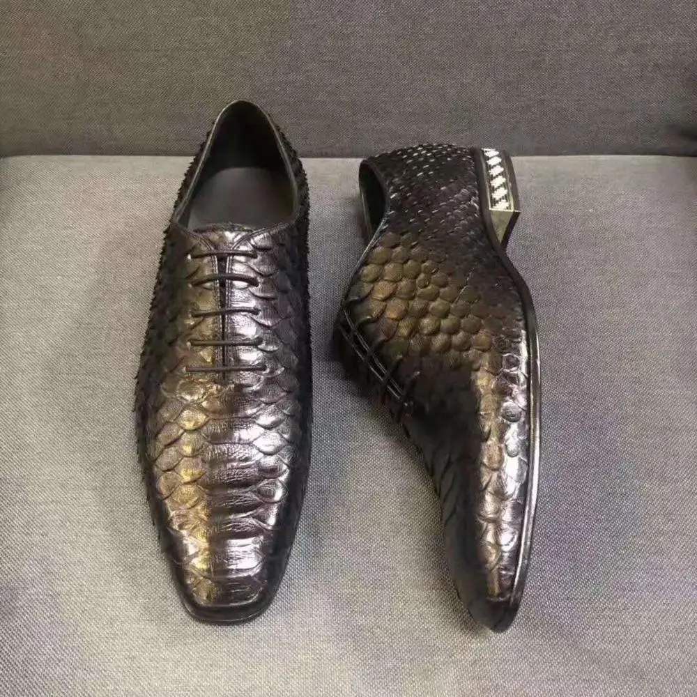 Мужские классические деловые туфли из настоящей змеиной кожи питона черного