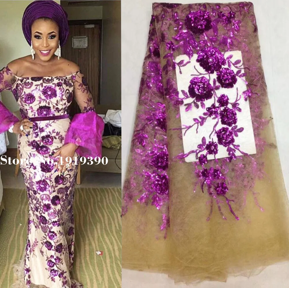 

Royal Blue Upscale Style Sequins Lace Fabric Sequined Embroidered Guipure Net Lace African Wedding Dresses Sewing Mesh Material