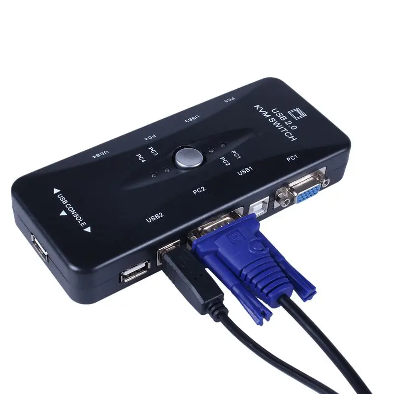 4 порта USB 2 0 KVM переключатель + Кабели клавиатура Монитор VGA SVGA ПК ноутбук |