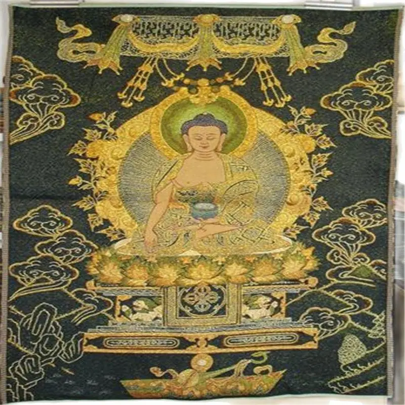 

Thangka Brocade painting Silk embroidery Embroidery Buddha Gold silk weave White Tara
