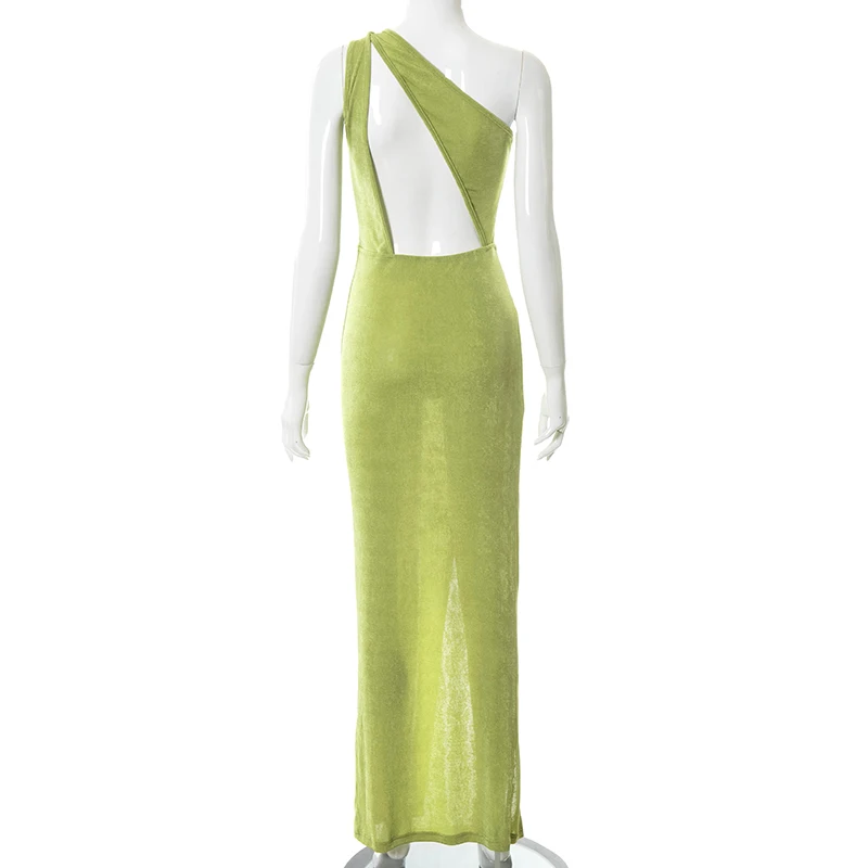 

Bomblook Sexy Party Club Bodycon Dresses For Women 2021 Summer Solid Single Shoulder Cut Out Slit Midi Night Dress Female Outfit
