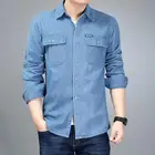 Джинсовая рубашка мужская в стиле оверсайз, Красивая сорочка из 100% хлопка, повседневная одежда из денима, весна-лето