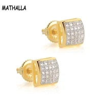 mathalla hip hop earrings goldsilver iced micropav%c3%a9 cz stone square stud earrings men women fashion stud earrings