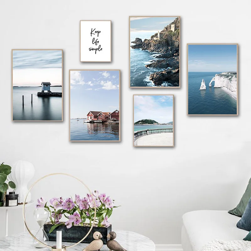 

Coastal Ocean Picture Nature Scandinavian Poster Nordic Life Quotes Print Wall Art Canvas Painting Travel Landscape Famous Place
