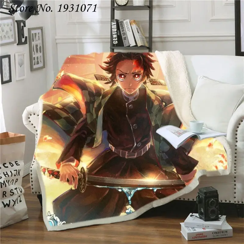 

Demon Slayer Anime 3D Printed Fleece Blanket for Beds Thick Quilt Fashion Bedspread Sherpa Throw Blanket Adults Kids 08
