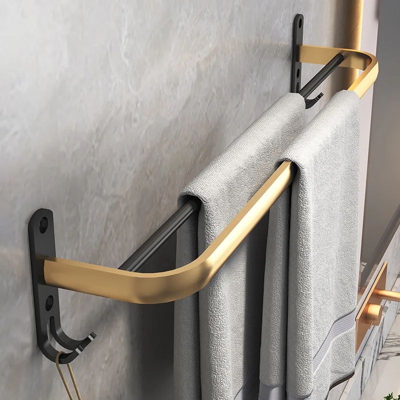 

Black And Gold Double Arm Towel Holder Towel Bar Wall Mount Bathroom Towel Rack Hardware Accessory