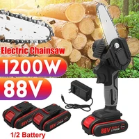 1200w 4 inch 88v mini electric chain saw with 2pcs battery woodworking pruning chainsaw one handed garden logging power tool
