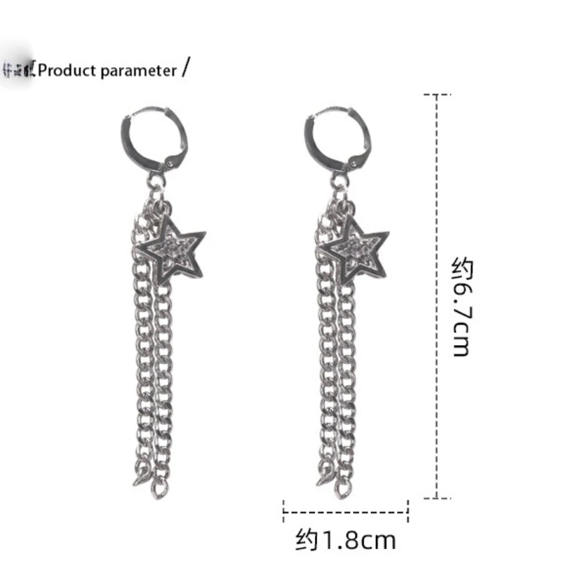 

VSnow Exquisite Shiny Star Long Chain Tassel Hoop Earring for Women Girls Simple Hollow Rhinestone Earring Jewellery Pendientes