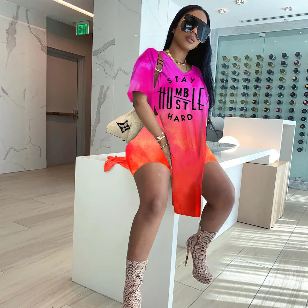 Женский спортивный костюм из 2 предметов Повседневная футболка с Боковым