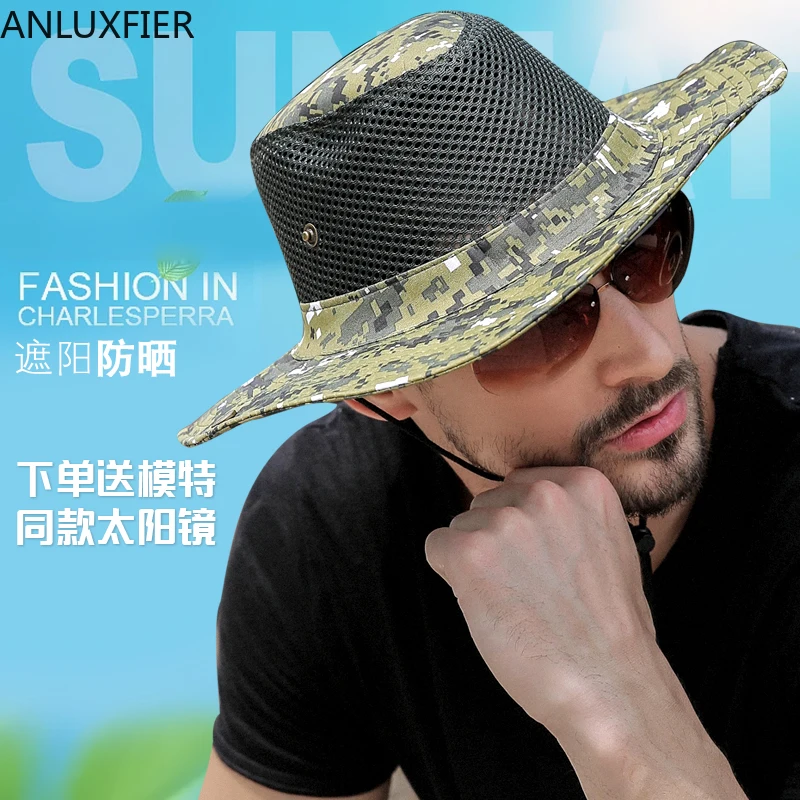 

B-8285 Men's Outdoor Sun Hat Wide Brim Male Summer Camouflage Sun Cap Fisherman Travel Sun Hat Sunhat Mountain Fishing Cap