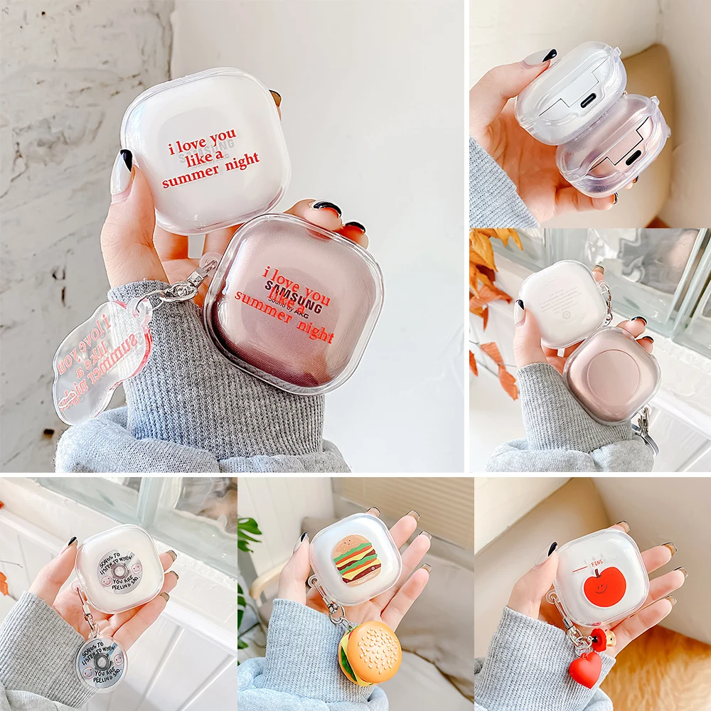 

For Samsung Galaxy Buds Live Buds Pro Cute Cartoon Apple With Keychain Transparent Silicone Earphone Cover For Galaxy Buds Pro