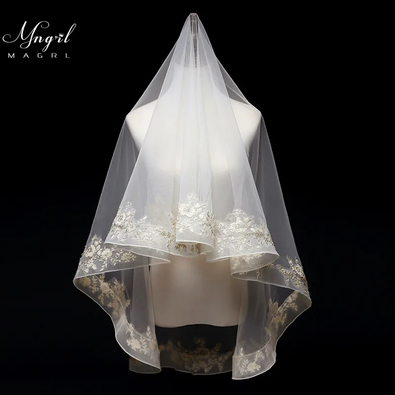 

MNGRL Bridal Veil Wedding Accessories Single-layer Veil Lace Fluffy Veil Luxurious And Beautiful Champagne Veil Super Long Veil