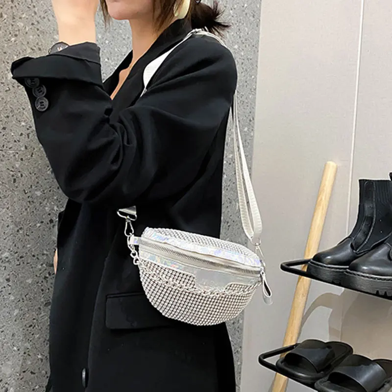

Women Rhinestone Waist Bag Ladies new Designer Canvas Fanny Pack Fashion travel Money Phone Chest Banana Bag Female Bum Belt Bag