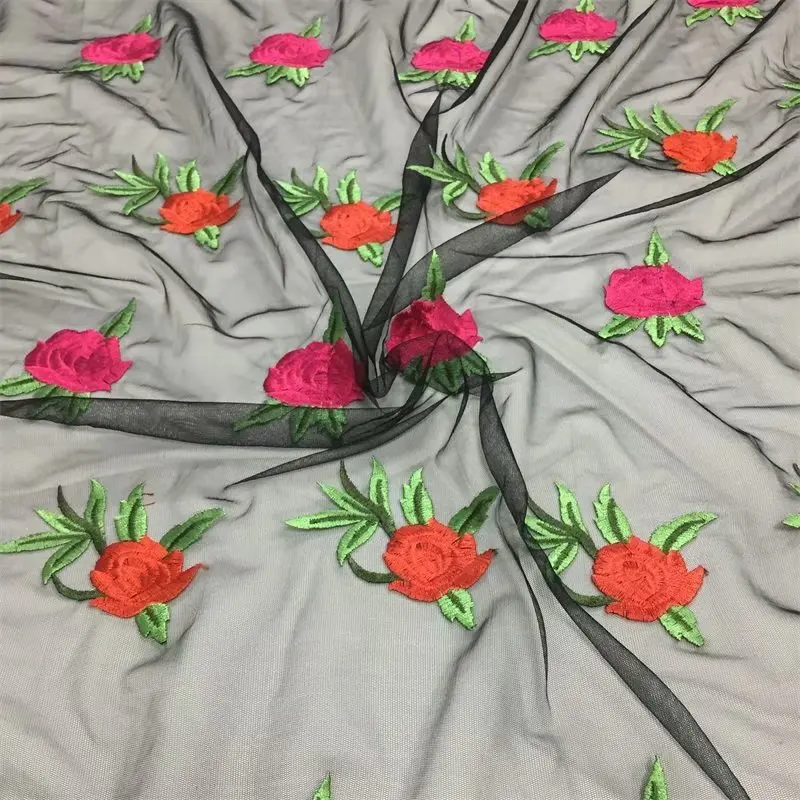 

Nice Flower Embroidery Tulle Material Evening Dress French Net Lace Fabric KN113(5Yards/Lot)