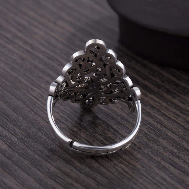 Bijoux 925 Sterling Silver Large Flower Rings for Women Gift Ladies Adjustable Size Antique Ring Joyas De Plata Anillos | Украшения и