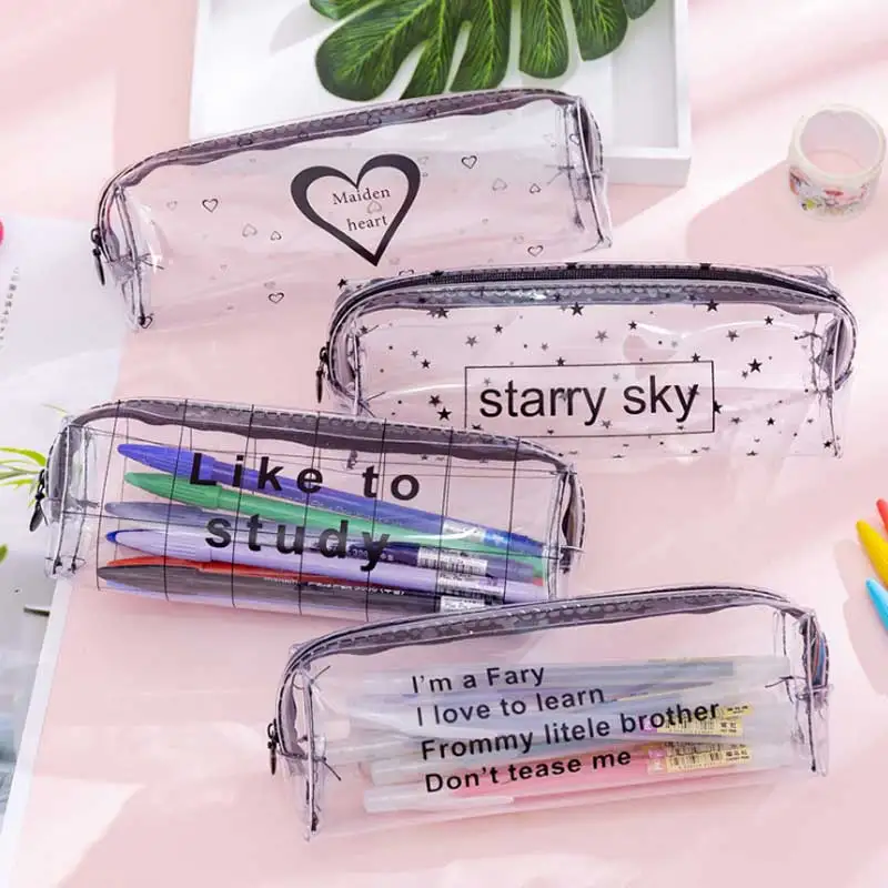 

Kawaii Starry Sky Heart Pencil Case for Girls Boys Gifts School Cute Transparent Pencil Box Pencilcase Korean School Stationery