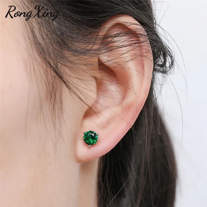 RongXing Очаровательные зеленые циркониевые классические серьги для женщин