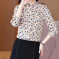 womens chiffon top reduced age 2021 spring new fashion long sleeve wave point chiffon shirt blouses for women ruffles