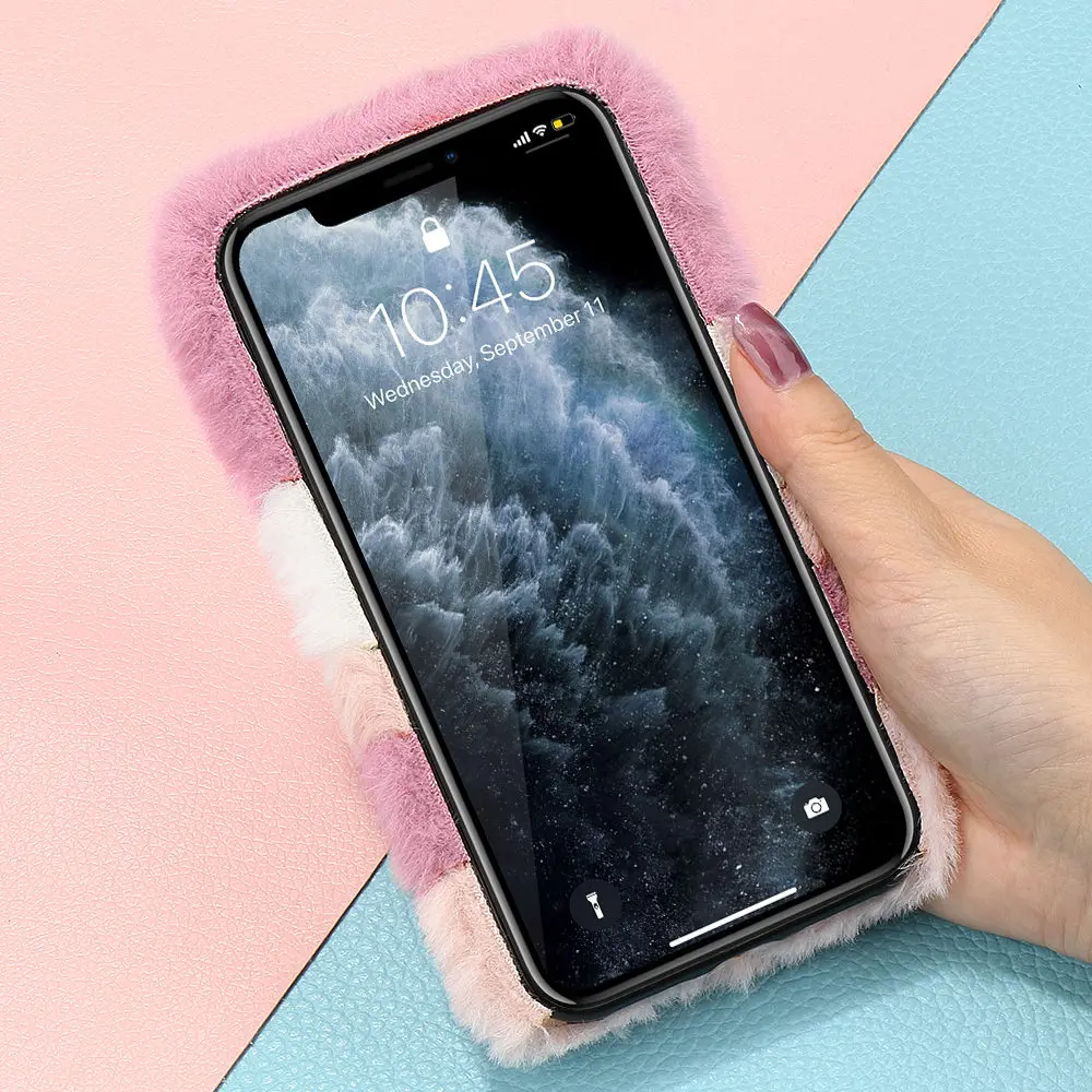 Пушистый меховой чехол для телефона iPhone 11 Pro XS Max XR X 7 8 Plus 6 6S 5 5S SE 2020 женский теплый