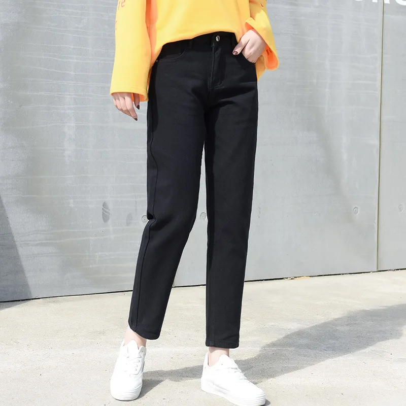 

2019 New Women's College Style Loose Streetwear Jeans Female Summer Autumn Boyfriend Straight Ankle Length Denim Pants