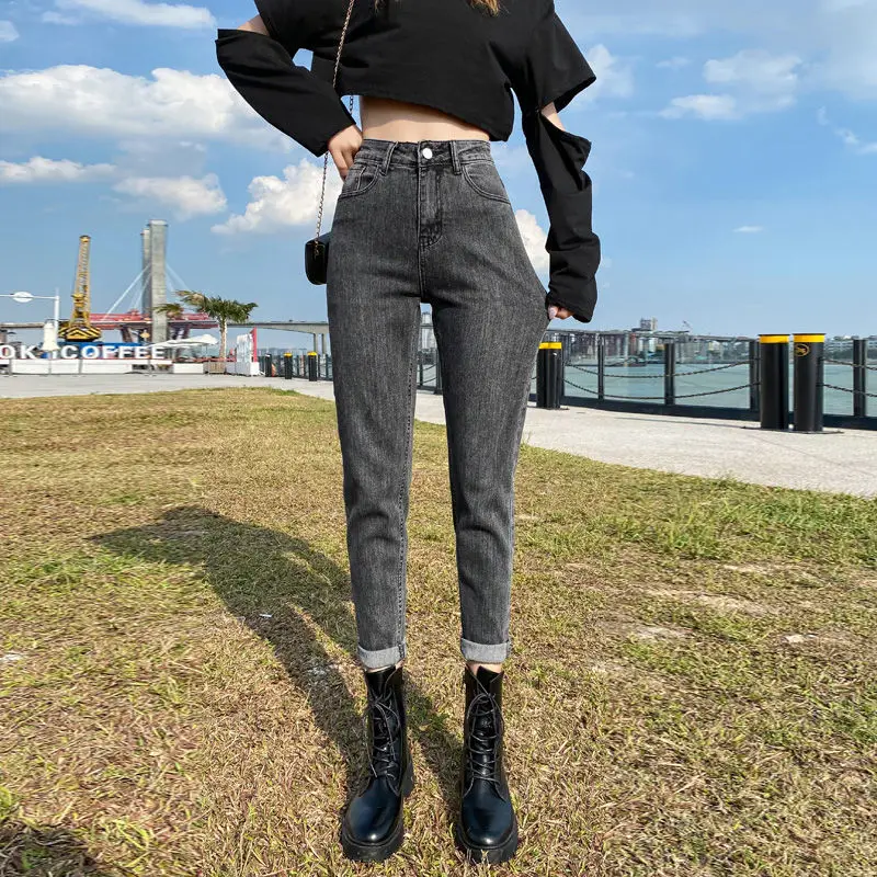 

2021 New Women Jeans Straight Casual Chic Demin Trousers Fashion Vintage High Waist Wide Leg Elegant Harem Pants S185